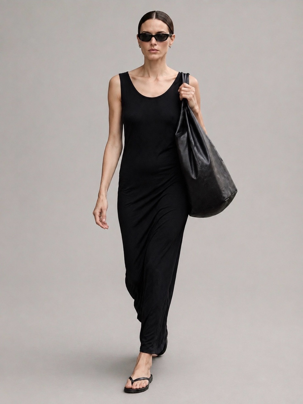 Helmut Lang Black Minimalist Sleeveless Jersey Column Dress Medium Fully Lined